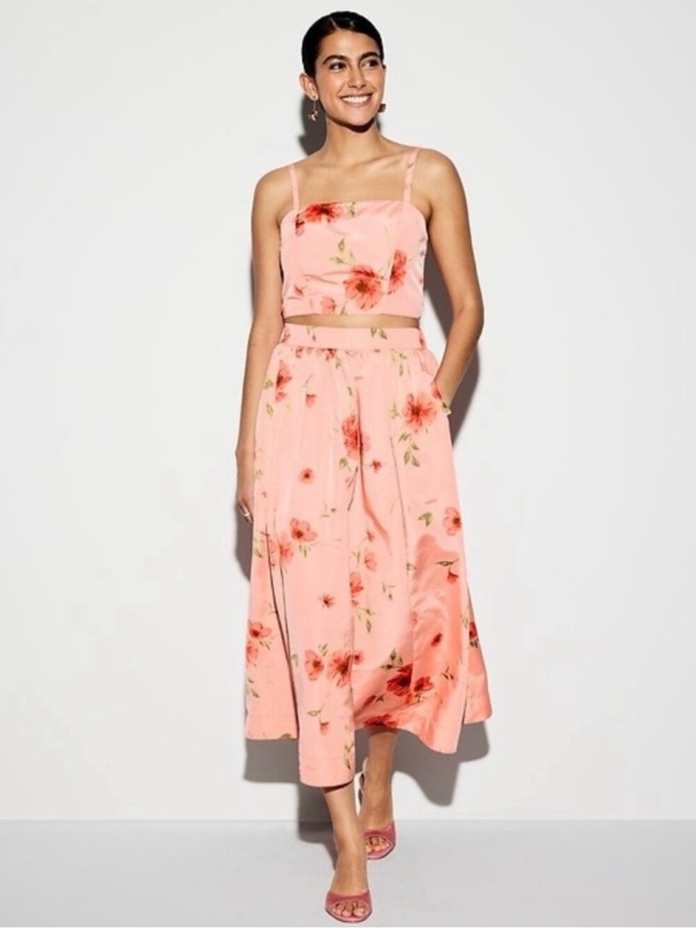 Old Navy Peach Floral Midi Skirt and Tank Matching Set NWT small
